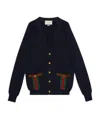 Gucci Ribbon Knitted Wool-blend Cardigan For Men Black In Blue