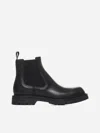 Gucci Round Toe Leather Chelsea Boots With Web In Black