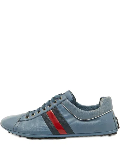 Pre-owned Gucci Web-detail Leather Sneakers In Blue