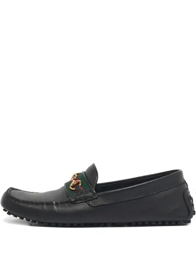 Pre-owned Gucci Web-detail Loafers In Black