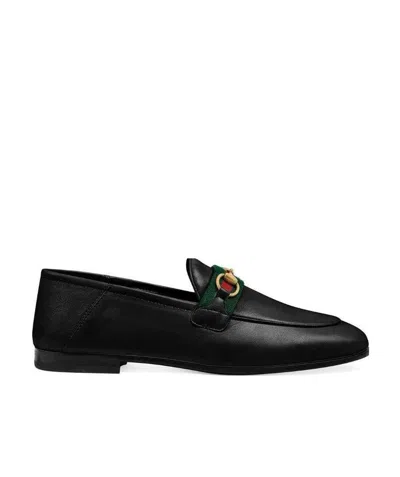 Gucci Web Detail Loafers In Black