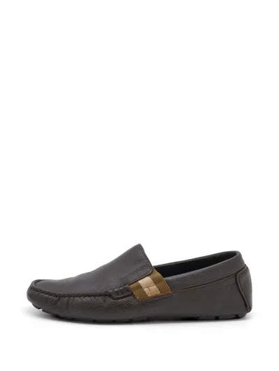 Pre-owned Gucci Web Detail Loafers In Brown
