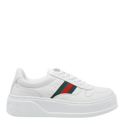 Gucci Women White Sneakers With Web Detail And Oversized Sole In Leather Woman