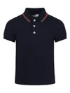 Gucci Blue Polo Shirt For Boy With Web Detail In Blue