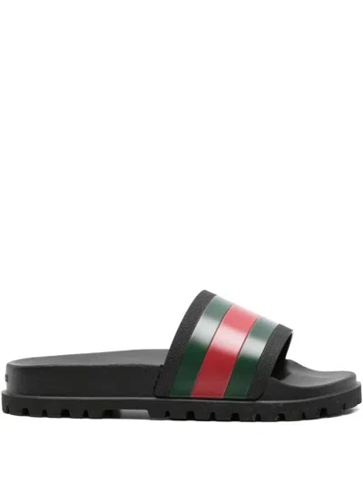 Gucci Pantoletten Mit Webdetail In Black