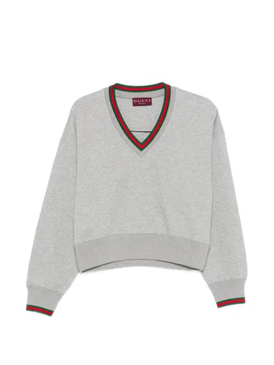 Gucci Web Detail Sweatshirt In Gray