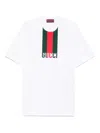 Gucci Men White Crewneck T-shirt Wth Maxi Web Print With Logo Lettering On The Front In Cotton Man In Gray