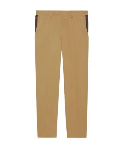 Gucci Web-detail Tailored Trousers In Brown