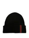 Gucci Men Web Detail Wool Beanie In Black