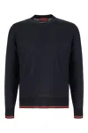 Gucci Blue Crewneck Sweater With Web Trims In Wool Man
