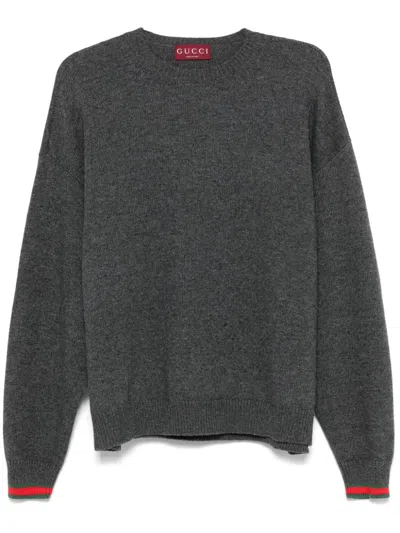 Gucci Wool And Cashmere Sweater With Web Details In Grey