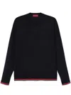 Gucci Long-sleeve Black Crewneck Sweater With Ribbed Details In Black