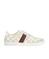 Gucci White Stretch Sneakers With Laser-cut Gg Motif In Neutral