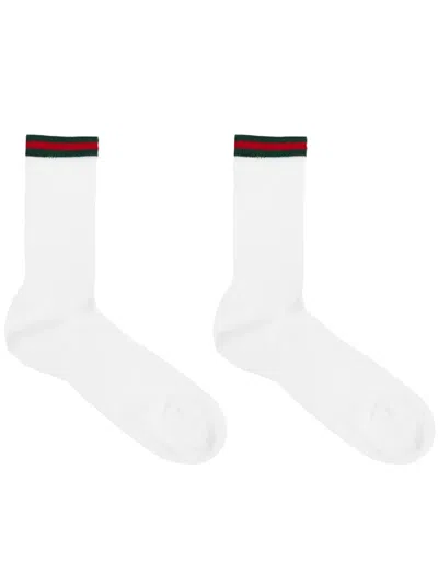 Gucci Cotton Blend Socks With Web In White