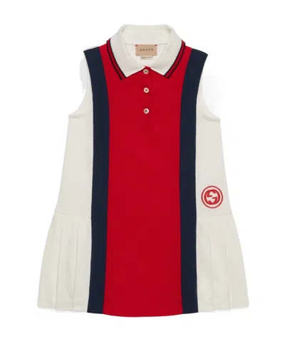 Gucci Kids' Web-detailing Cotton Polo Dress In Red
