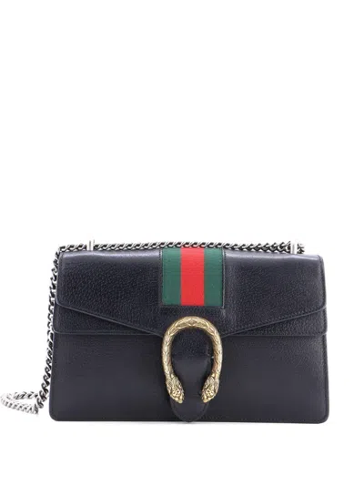 Pre-owned Gucci Web Dionysus Bag Leather Small Shoulder Bag In Black