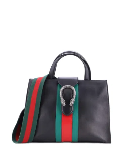 Pre-owned Gucci Web Dionysus Top Handle Bag Leather Medium Tote Bag In Black