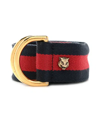 Gucci Web Feline D Ring Belt 80 32 (authentic Pre-loved) In Blue