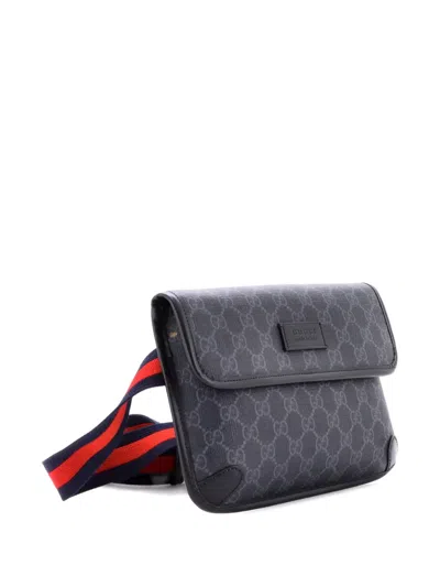 Pre-owned Gucci Web Flap Gg Coated Canvas Belt Bag In Black