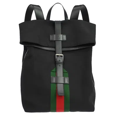 Pre-owned Gucci Web Fold Over Techno Canvas Black Cloth Backpack Bag ()