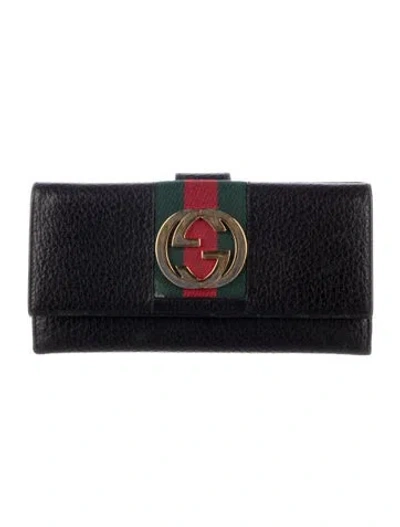 Pre-owned Gucci Web Gg Interlocking Continental Wallet Web Accent Continental Wallet In Black
