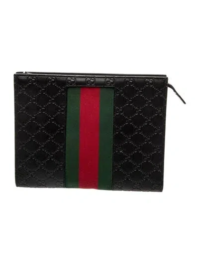 Pre-owned Gucci Web Gg Signature Web Pouch Small In Black