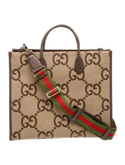 Pre-owned Gucci Web Gg Tote Bag Jumbo In Brown