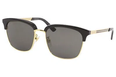 Pre-owned Gucci Web Gg0697s 001 Sunglasses Men's Black-gold/grey Lenses Square 55mm In Gray