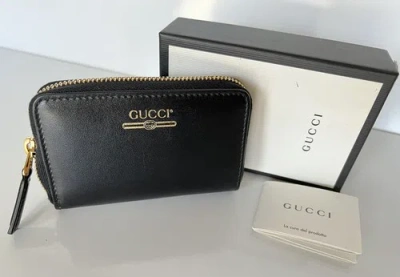 Pre-owned Gucci Web  Print Zip Around Card Wallet Made In Italy 547597 In Black