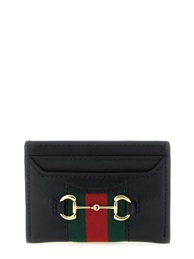 Gucci 'web Horsebit ' Card Holder In Black