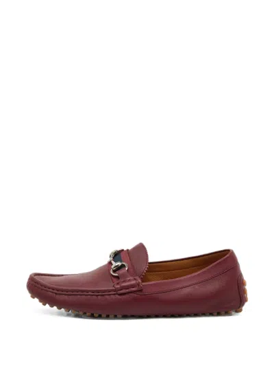 Pre-owned Gucci Web Horsebit Leather Loafers In Red