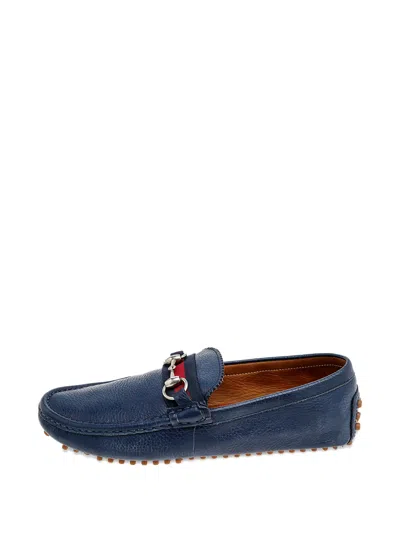 Pre-owned Gucci Web Horsebit Loafers In Blue