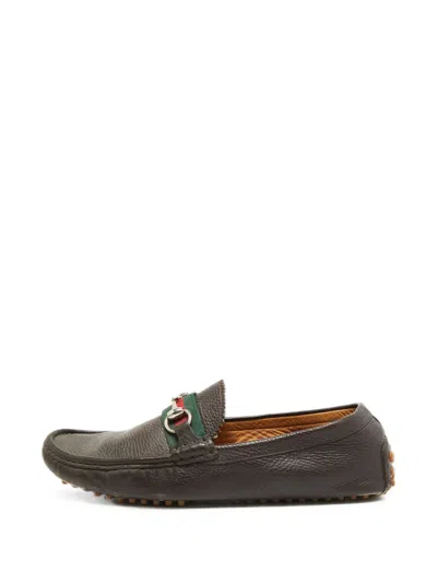 Pre-owned Gucci Web Horsebit Loafers In Brown