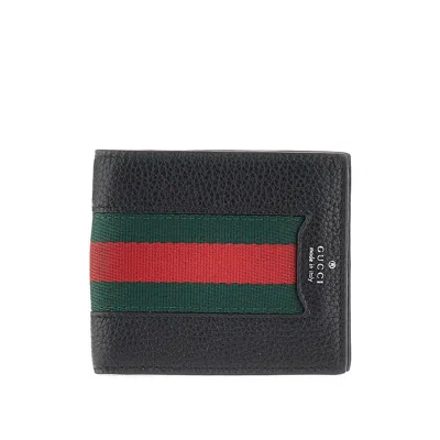 Gucci Web Intarsia Leather Bi-fold Wallet In Black