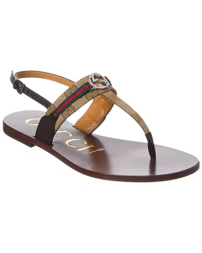 Gucci Web Interlocking G Gg Canvas & Leather Sandal In Black