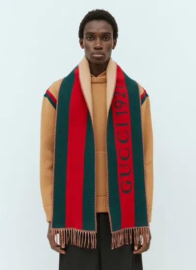 Gucci Web Jacquard Wool Scarf In Red