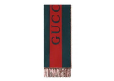 Pre-owned Gucci Web Jacquard Wool Scarf In Green/red In Multi
