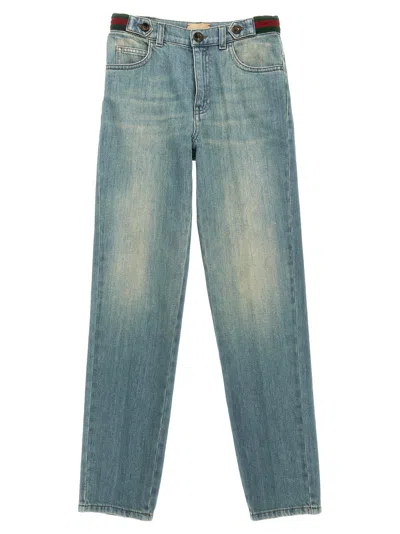 Gucci Kids' Web Jeans In Light Blue