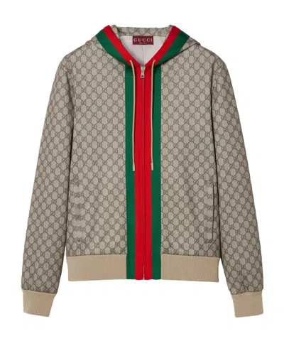Gucci Web Jersey Hooded Jacket In Nude