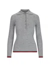 Gucci Cashmere And Silk Polo Top With Web In Gray