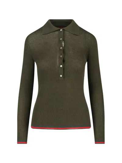 Gucci "web" Knit Polo Shirt In Green