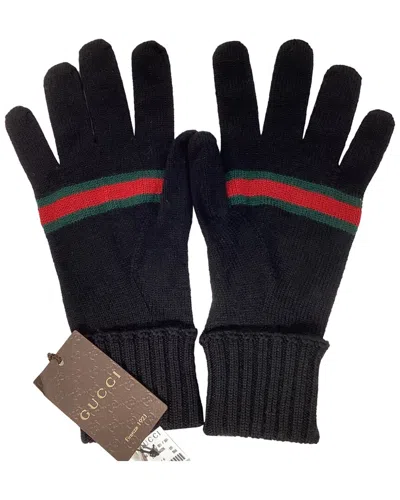 Gucci Web Knitted Gloves (authentic Pre-loved) In Blue