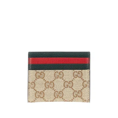 Gucci Web Leather And Gg Fabric Cardholder In Multicolor