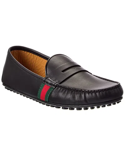 Gucci Web Leather Driver In Multi