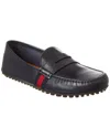 Gucci Web Leather Driver In Blue