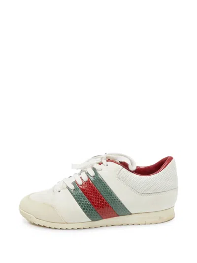 Pre-owned Gucci Web Leather Sneakers In 白色