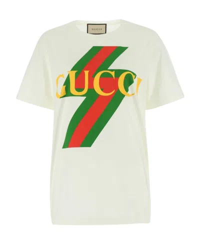 Gucci Web Lightning-print Round-neck T-shirt In Off White