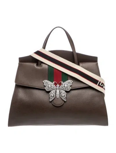 Pre-owned Gucci Web Linea Totem Large In Brown
