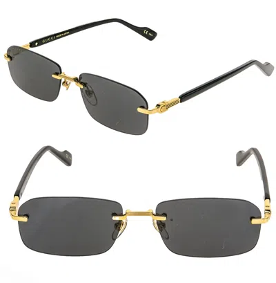 Pre-owned Gucci Web Logo 1221 Black Gold 001 Rimless Narrow Unisex Sunglasses Gg1221s