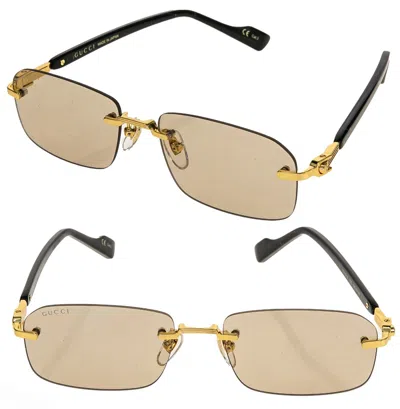 Pre-owned Gucci Web Logo 1221 Black Gold 005 Rimless Narrow Unisex Sunglasses Gg1221s In Yellow
